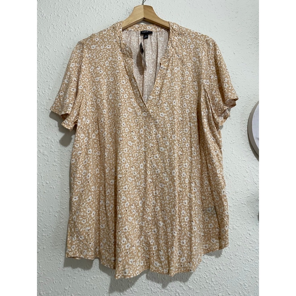 Torrid Rayon Slub Flutter Sleeve Top Vines Ditsy Floral‎ Ginger Root Tan 0 L 12